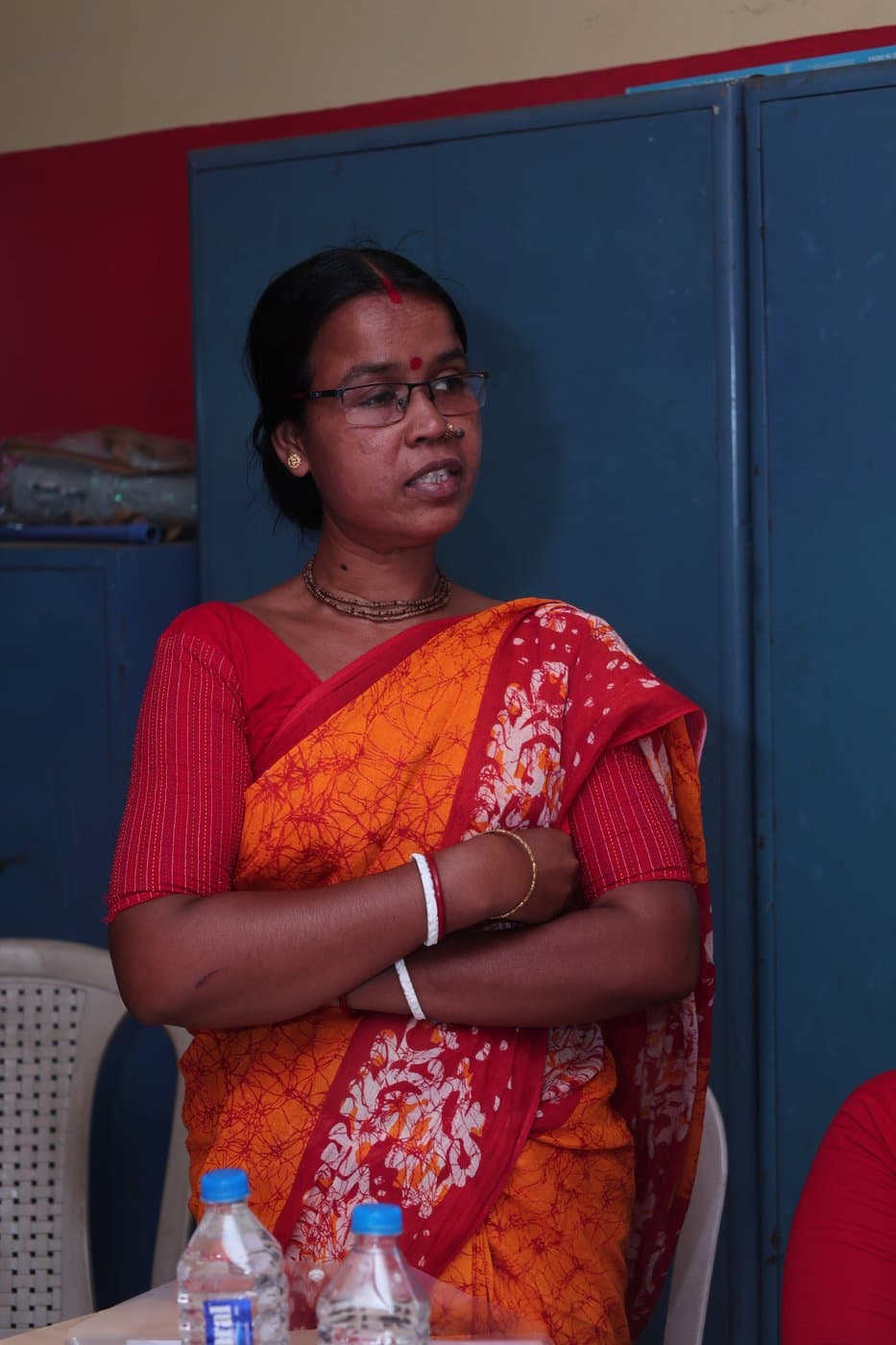 Shankari Purkait Mondal, a Community Resource Person, at a workshop in Baruipur