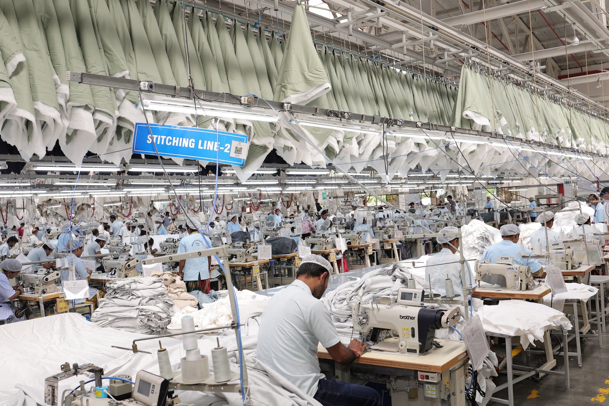 A wide view of the mill's stitching line